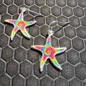 Star Fish Earrings Multicolored 18K White Gold Plated